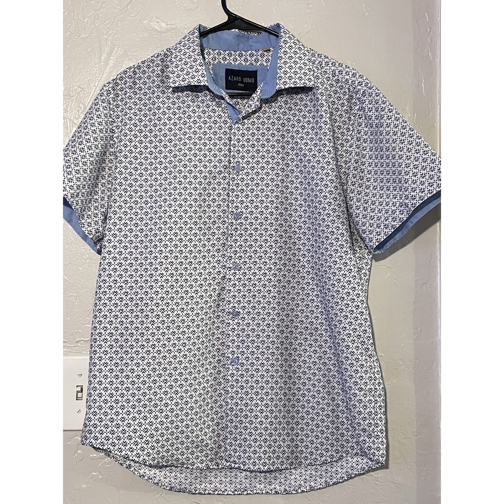 AZARO UOMO Men's White Blue Yellow Button Down Shirt Size M